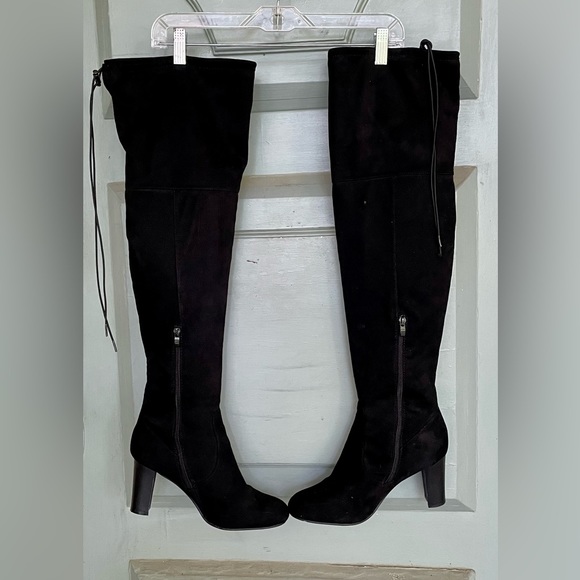NEW Black Suede Over the Knee Heeled Boots - Picture 8 of 9